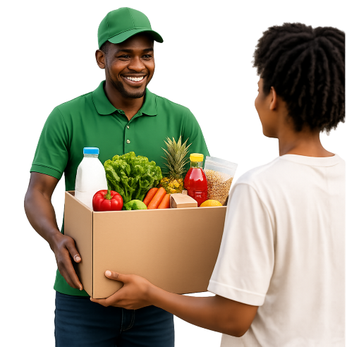 Delivery rider delivering groceries to a customer